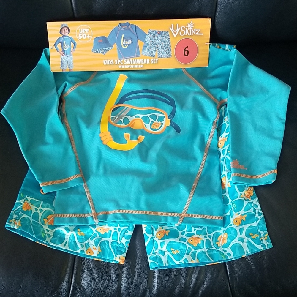 UV Skinz Kids 3-Piece Swimwear Set - Teal and Orange Size 6